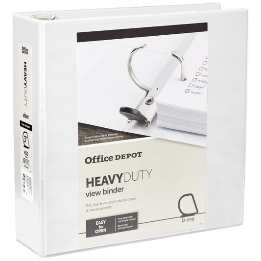 Heavy-Duty View 3-Ring Binder, 3" D-Rings White