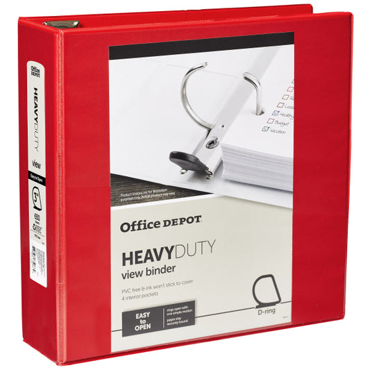 Heavy-Duty View 3-Ring Binder, 3" D-Rings Red