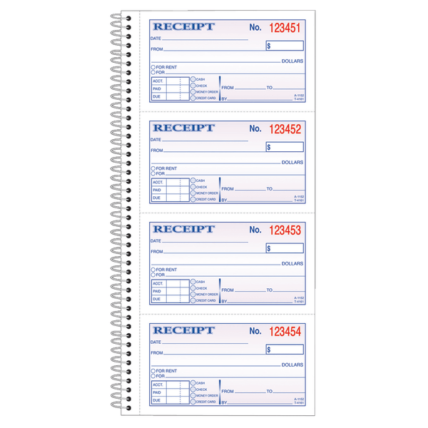 Adams® Carbonless 2-Part Spiral Money/Rent Receipt Book, 11" X 5 1/4", Book Of 200 Sets