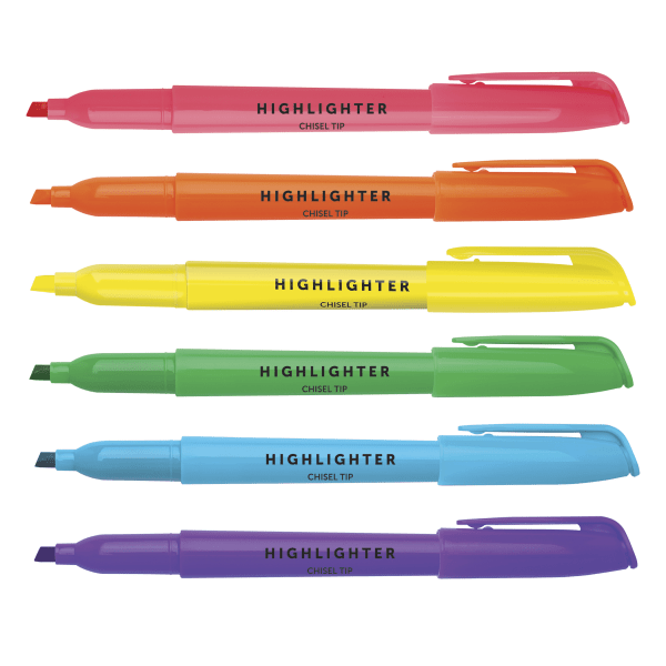 Pen-Style Highlighters, 100% Recycled, Assorted Colors, Pack Of 6 Highlighters