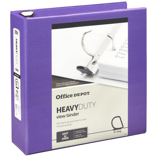 Heavy-Duty View 3-Ring Binder, 3" D-Rings Purple