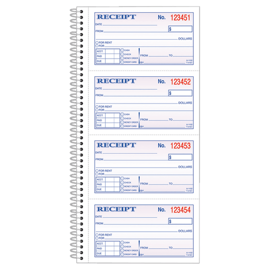Adams® Carbonless 2-Part Spiral Money/Rent Receipt Book, 11" X 5 1/4", Book Of 200 Sets