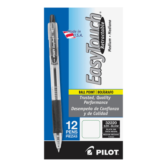 Pilot EasyTouch Retractable Ballpoint Pens, Medium Point, Black 12 Pack