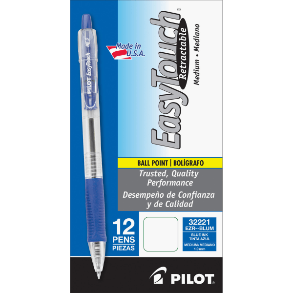 Pilot EasyTouch Retractable Ballpoint Pens, Medium Point, Blue 12 Pack