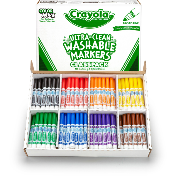 Crayola Ultra-Clean Washable Marker Classpack, Broad Bullet Tip, Assorted Colors, 200/Box