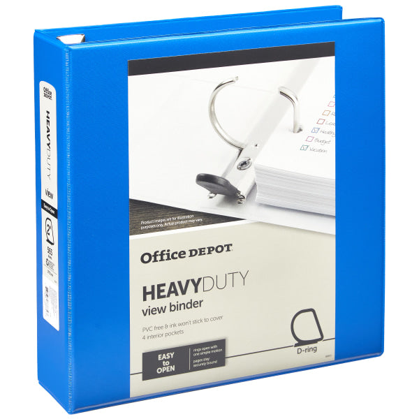 Heavy-Duty View 3-Ring Binder, 2" D-Rings Blue