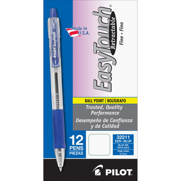 Pilot EasyTouch Retractable Ballpoint Pens, Fine Point, Blue 12 Pack