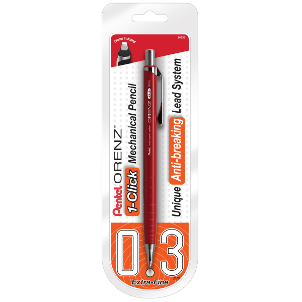 Pentel Orenz Mechanical Pencil, 0.3mm, B Lead, Red Barrel