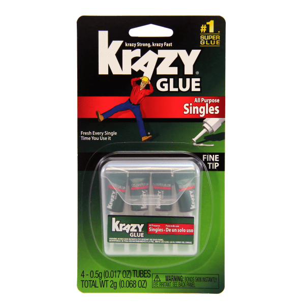 Krazy Glue Single-Use Tubes, 0.07 oz, Dries Clear, 4/Pack