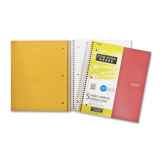 Five Star Notebook, 8 1/2" X 11", 5 Subjects, College Ruled, 200 Sheets, Color may vary
