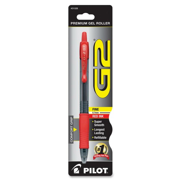 Pilot G-2 Retractable Gel Pens, Fine Point, 0.7 Mm, Red