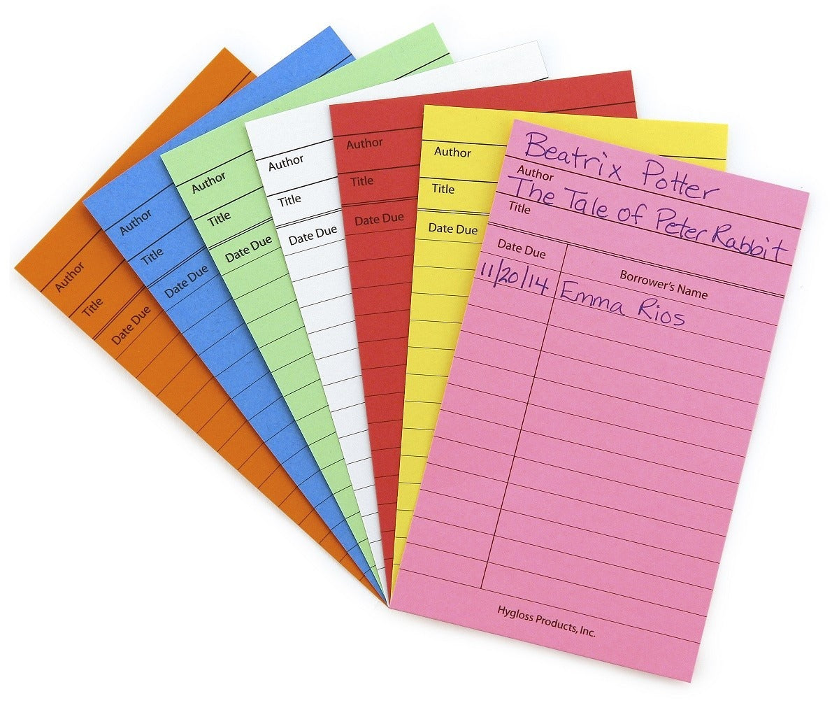 50 Library Cards in Assorted Colors