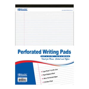 White Perforated Writing Pad 8.5" X 11.75" 50 Ct.