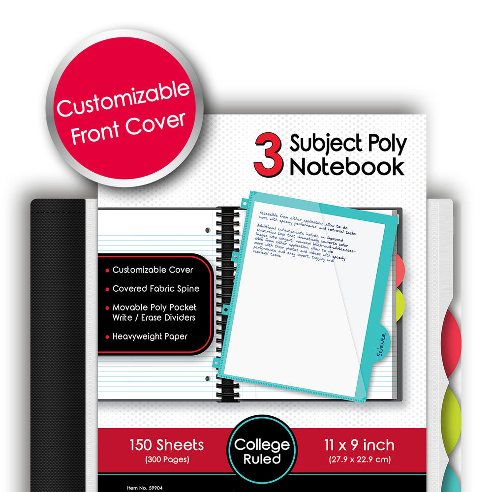 IQ+ Premium 3 Subject Spiral Notebooks, 11″ X 9″, College Ruled Color may vary