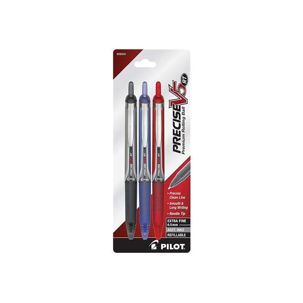 Pilot Precise V5 RT Extra-Fine Premium Retractable Rolling Ball Pens Assorted 3 Pack