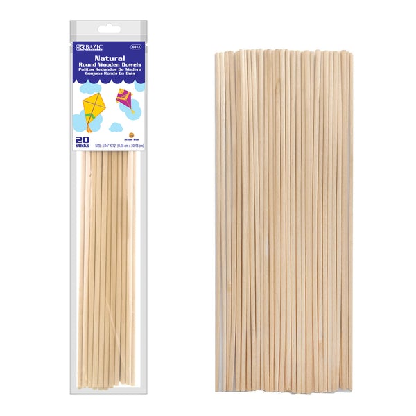 Wooden Dowel Round Natural 3/16" x 12" (20/Bag)