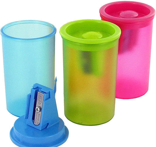 Kum Polystyrene 1-Hole Inner Pencil Sharpener with Plastic Container, Colors Vary