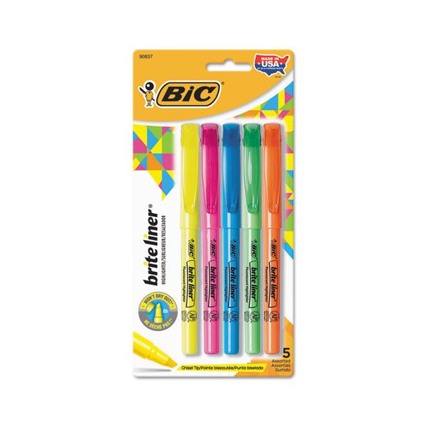 Brite Liner Highlighter, Assorted Color, Chisel Tip, 5/Set