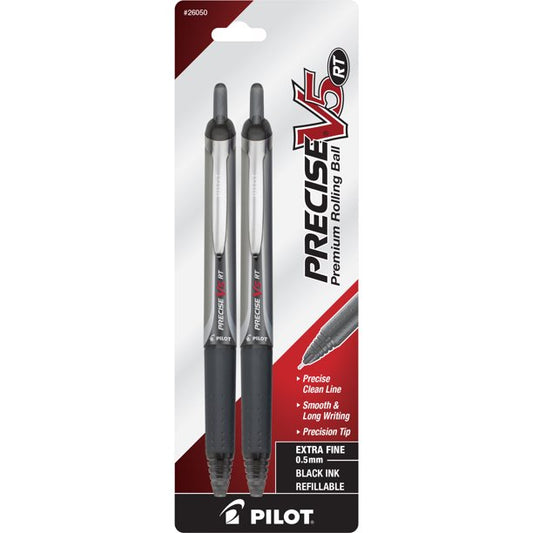 Pilot Precise V5 RT Extra-Fine Premium Retractable Rolling Ball Pens Black 2 Pack